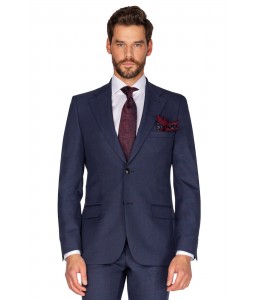 Tmavomodrý oblek s jemným bordovým károvaným...