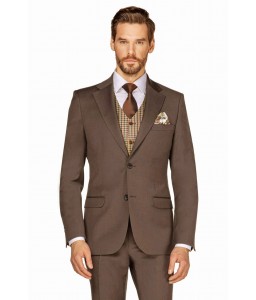 Ciemno brązowy elegancki garnitur męski
